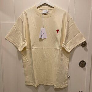 LARGE AMI MEN`S COTTON T-SHIRT CREAM RELAXED FIT